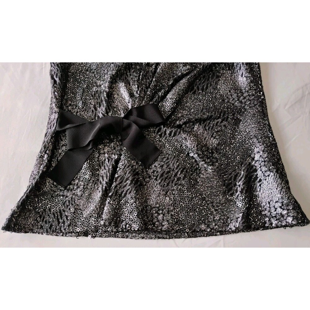 Elie Tahari Textured Sequin Blouse Bow V Neck Sleeveless Blend Party Cocktail S - Picture 3 of 12